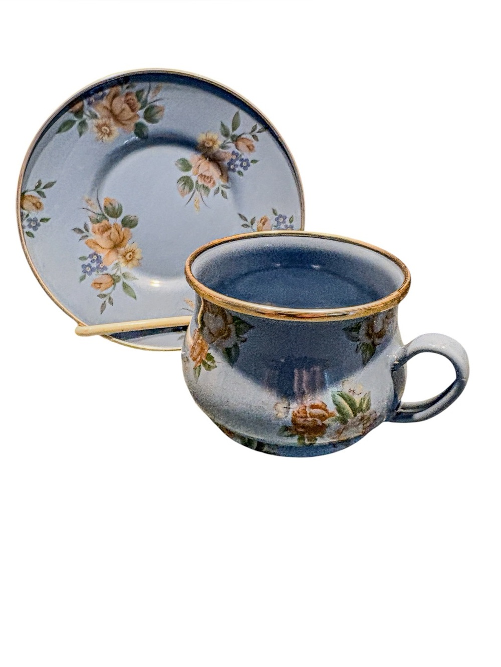 Vintage Victoria & Richard MacKenzie-Childs Blue Floral Cup & Saucer